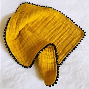 Mustard Muslin and Pom Pom Baby Lovey Blanket